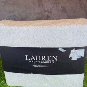 Lauren Ralph Lauren Full Sheet Set Paisley Neutral‎ Tan White Cotton New